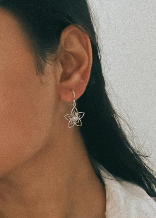 Flower Design Fresh Water Pearl 925 sterling silver Hook Earrings
