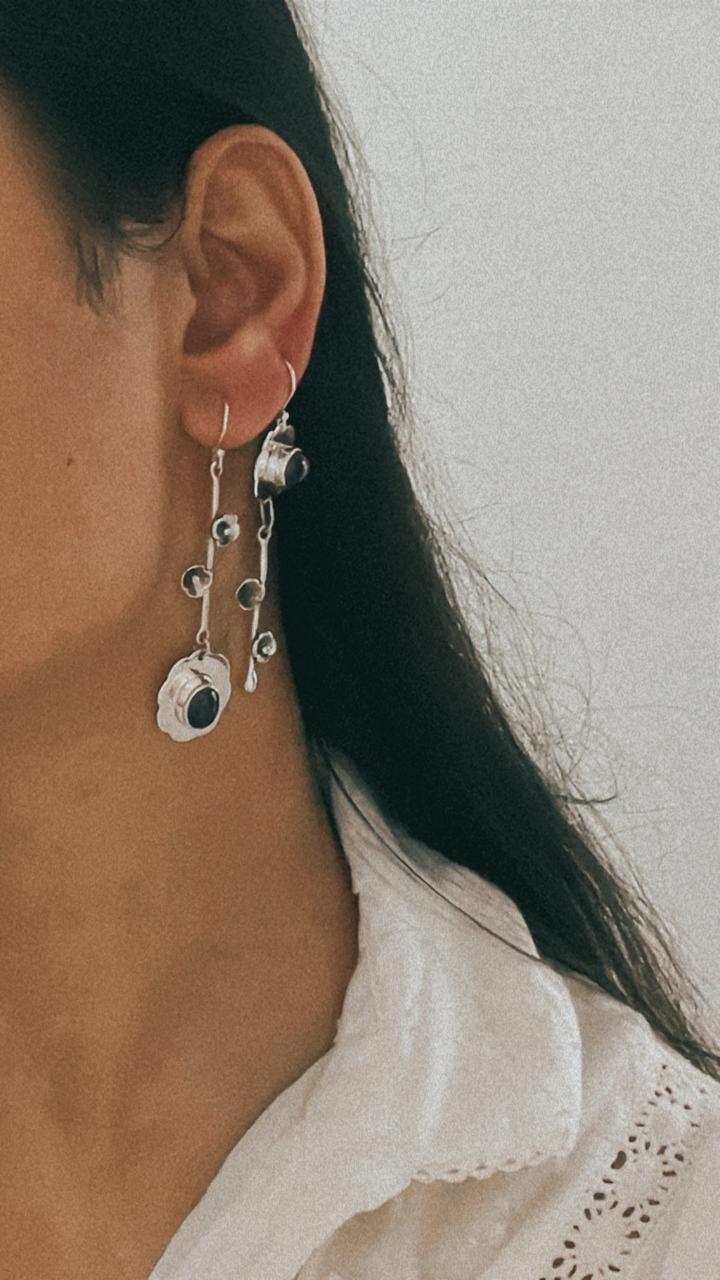 Silver Earrings with Amethyst Stones and Forest-Inspired Designs