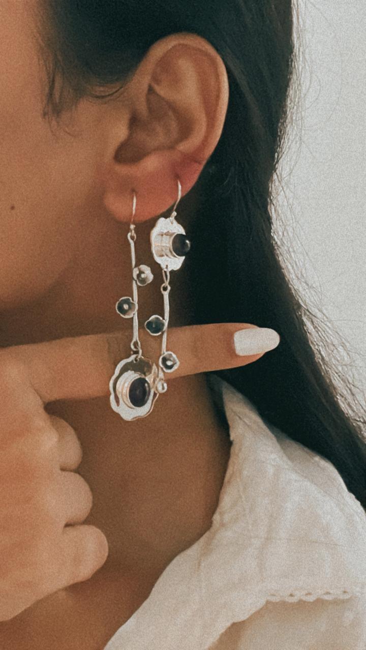 Unique Mix-Match Silver Earrings Featuring Amethyst and Nature Motifs