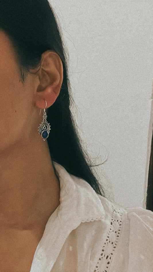 Handcrafted Lapis Crown Earrings in Sterling Silver