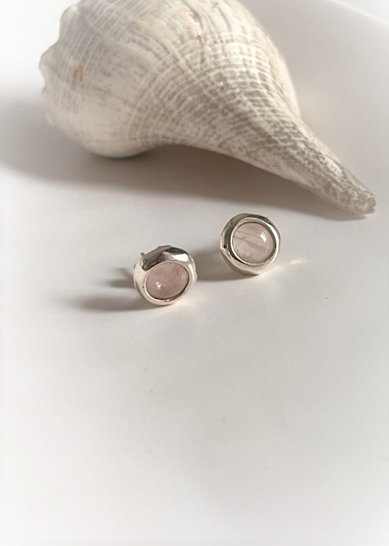 Elegant Round Rose Quartz Cab Stone Earrings