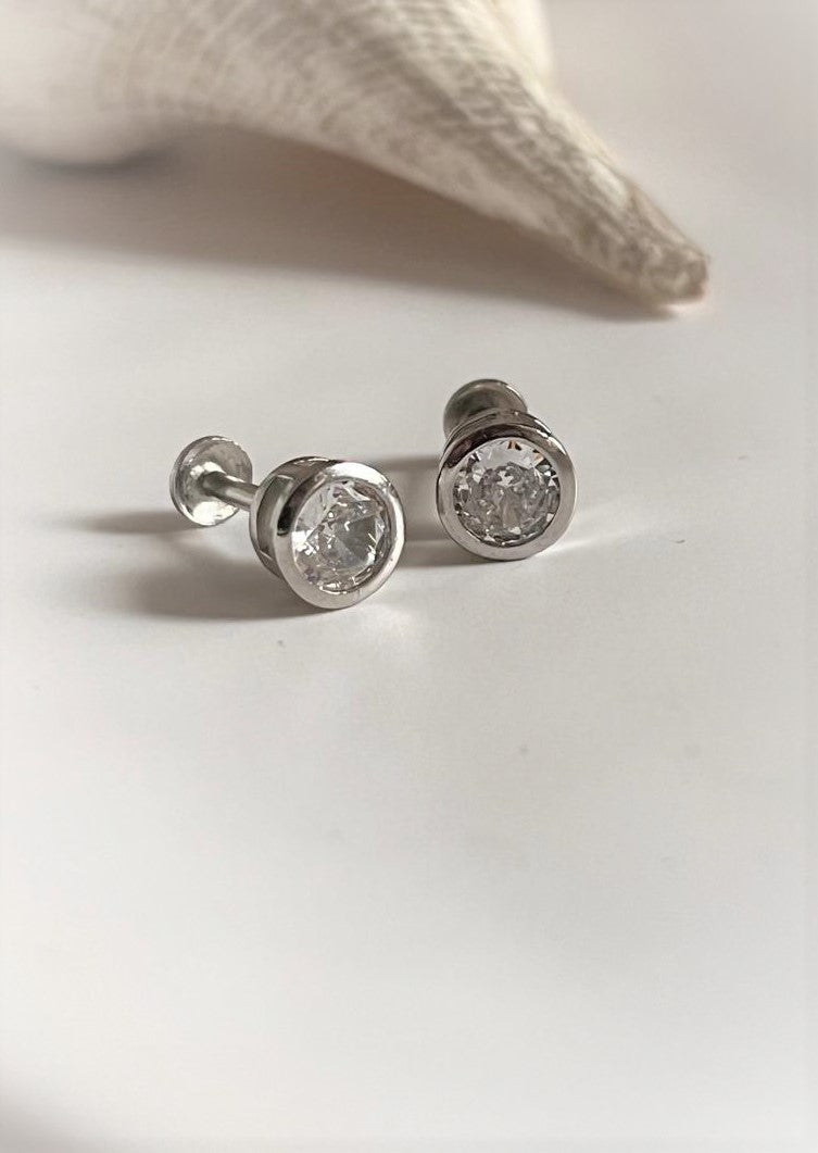 Sterling silver round CZ studs with South screw design