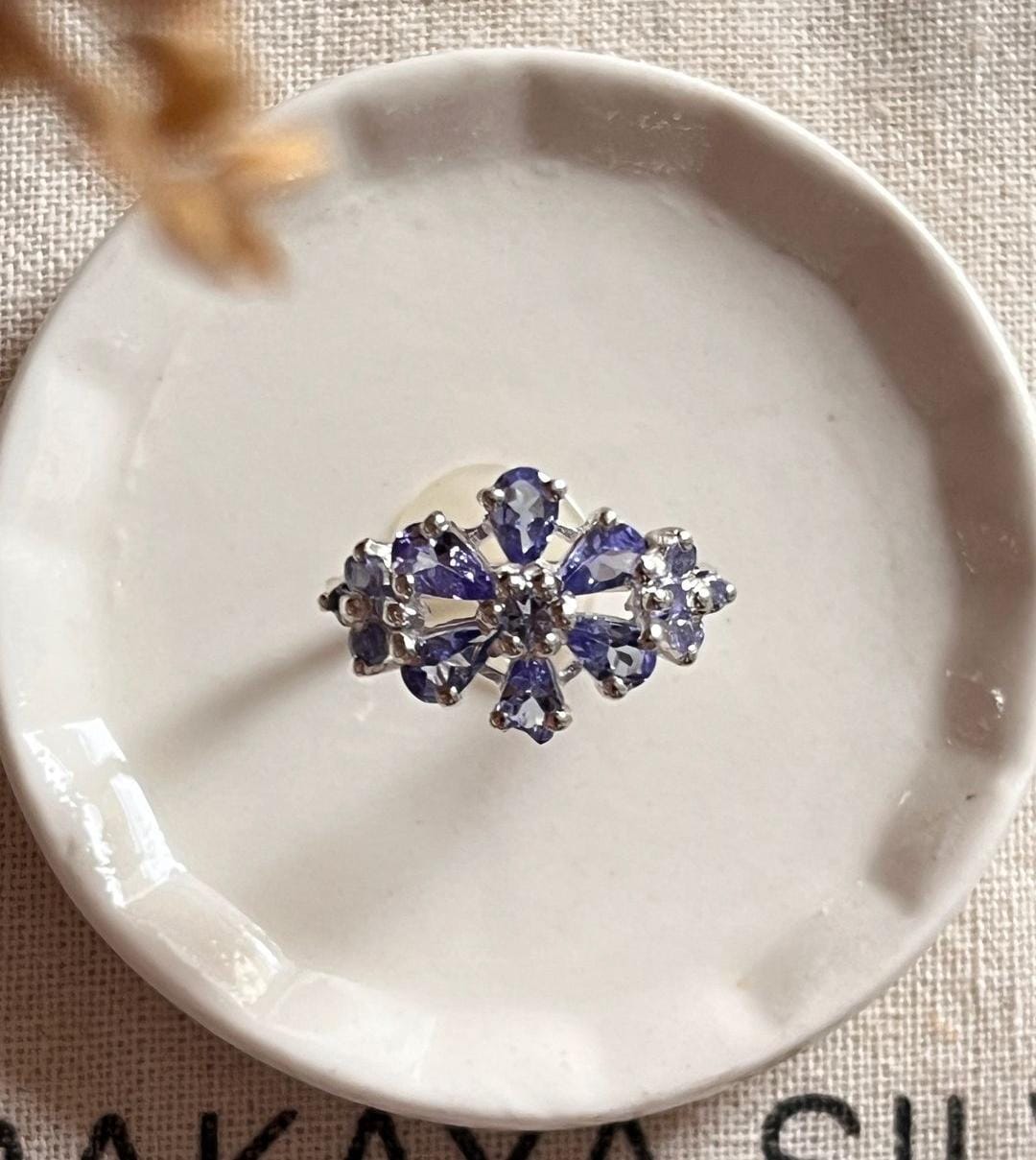 Tanzanite flower 2 sterling silver ring