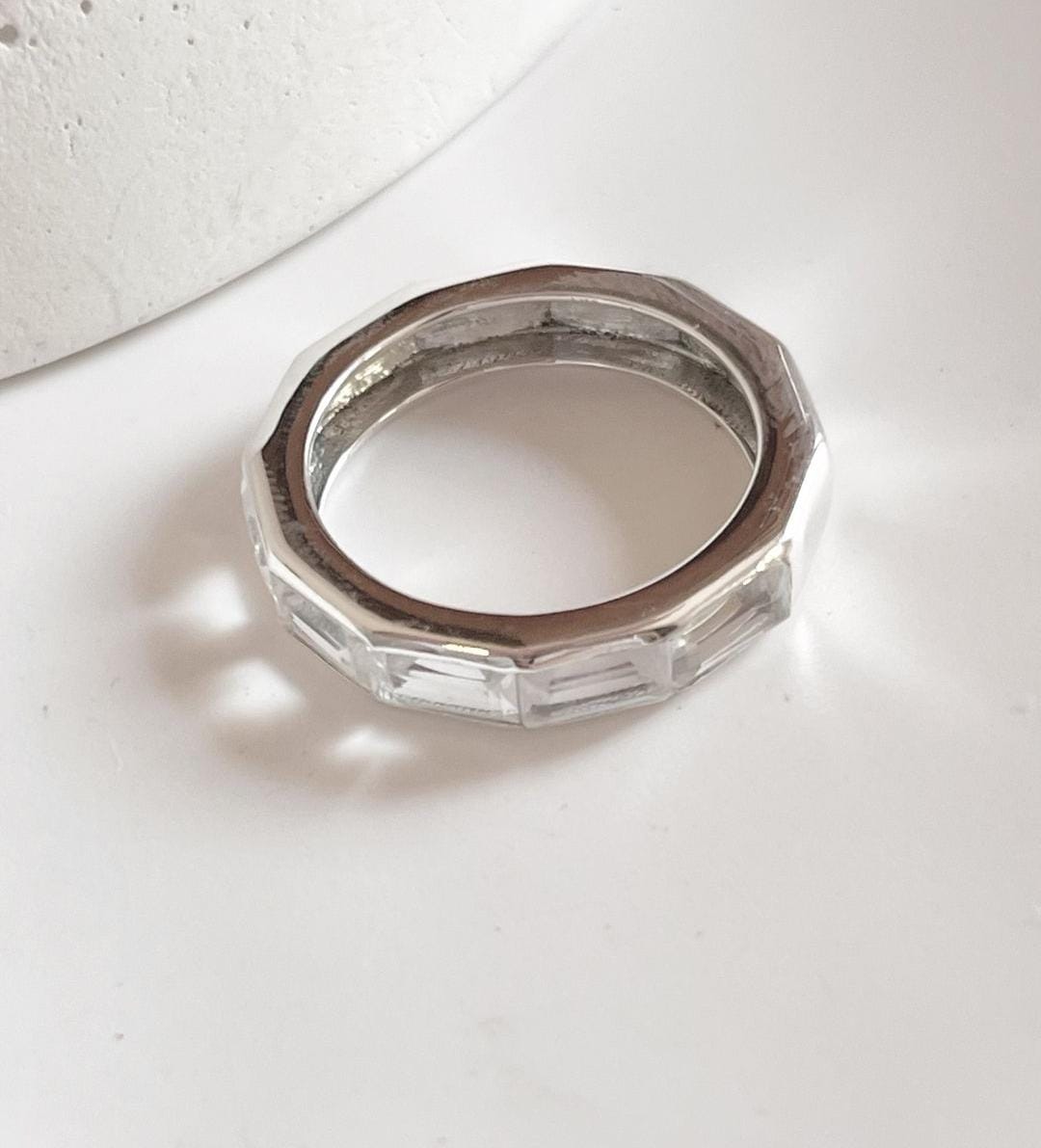 Handcrafted five stone silver ring with clear quartz gemstones