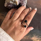 Adjustable Silver Ring with Double Raw Black Tourmaline