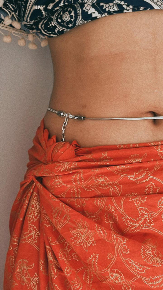 Elegant flat snake antique silver waist chain with sleek design