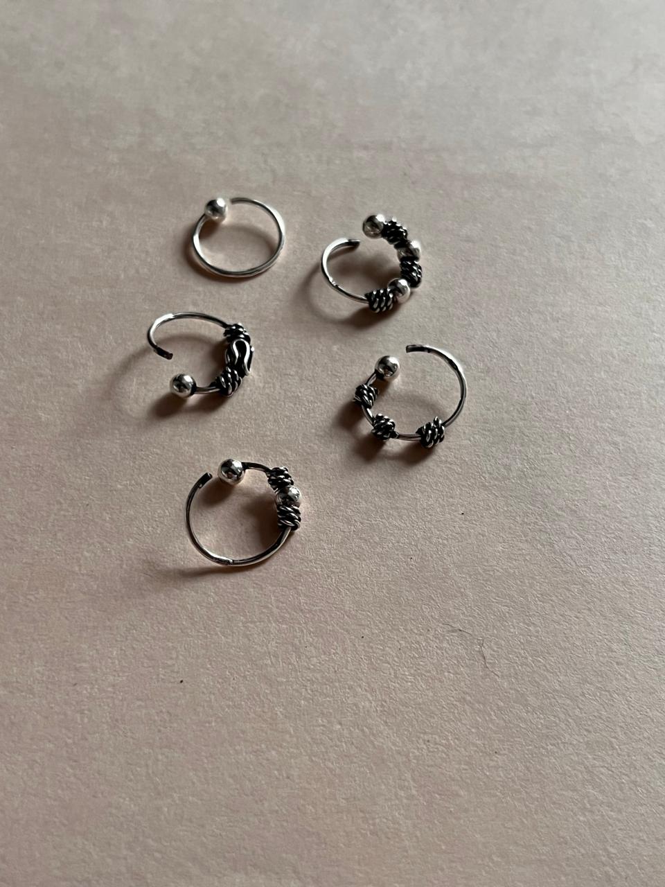 Boho nose ring set of 5, featuring antique and vintage designs.
