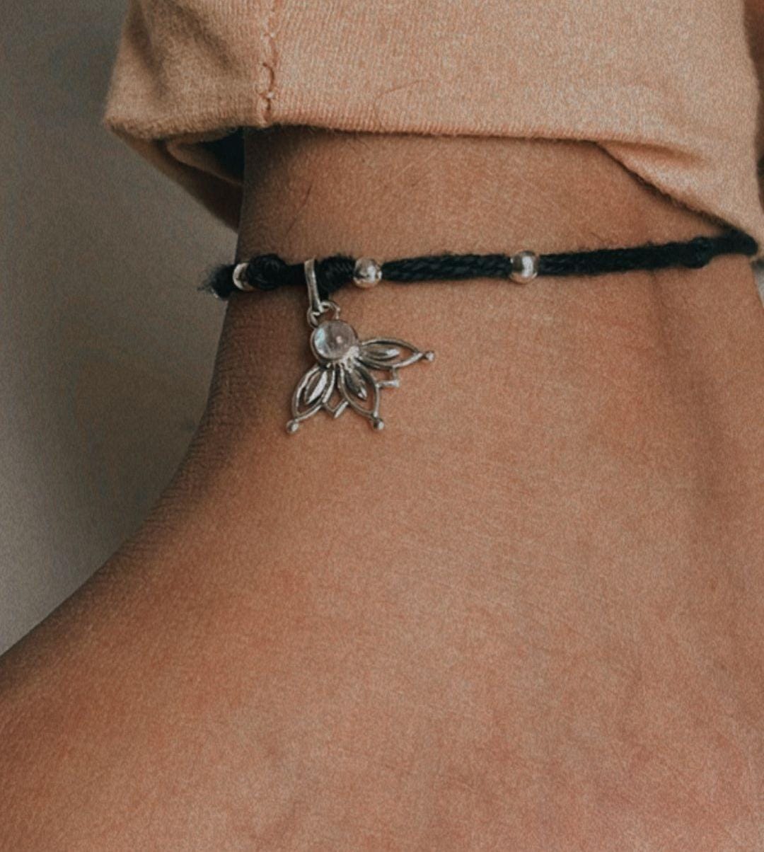 Sterling Silver Moonstone Lotus Charm Nazariya