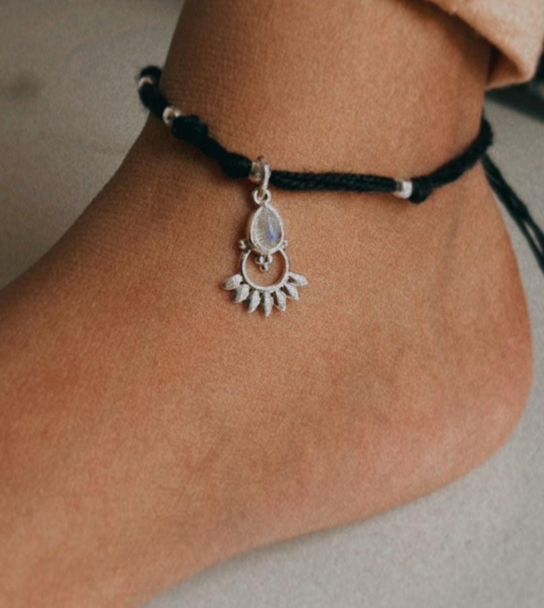 Moonstone Floral Rawa Charm Nazariya Bracelet in Silver