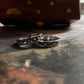 Nature and Celestial-Themed Adjustable Silver Ring for Couples with Pine Tree and Sun