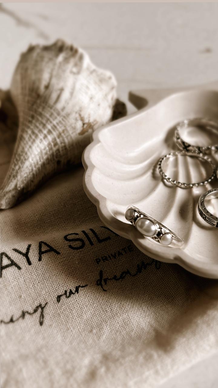 Elegant 3 Stone Fresh Water Pearl Silver Ring