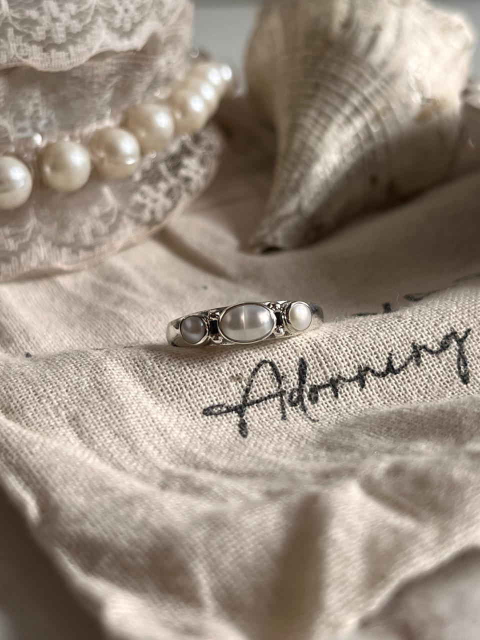 Sterling Silver Ring with 3 Fresh Water Pearls
