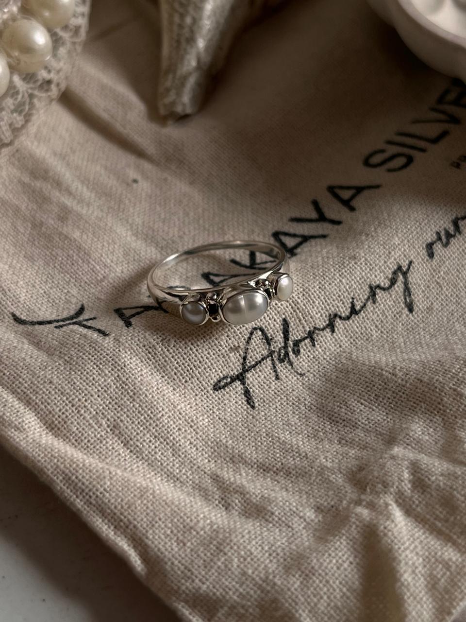 Sterling Silver Ring with 3 Fresh Water Pearls
