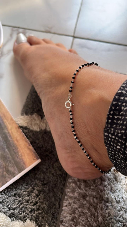 Full Black Beaded Nazariya 925 Silver Anklet