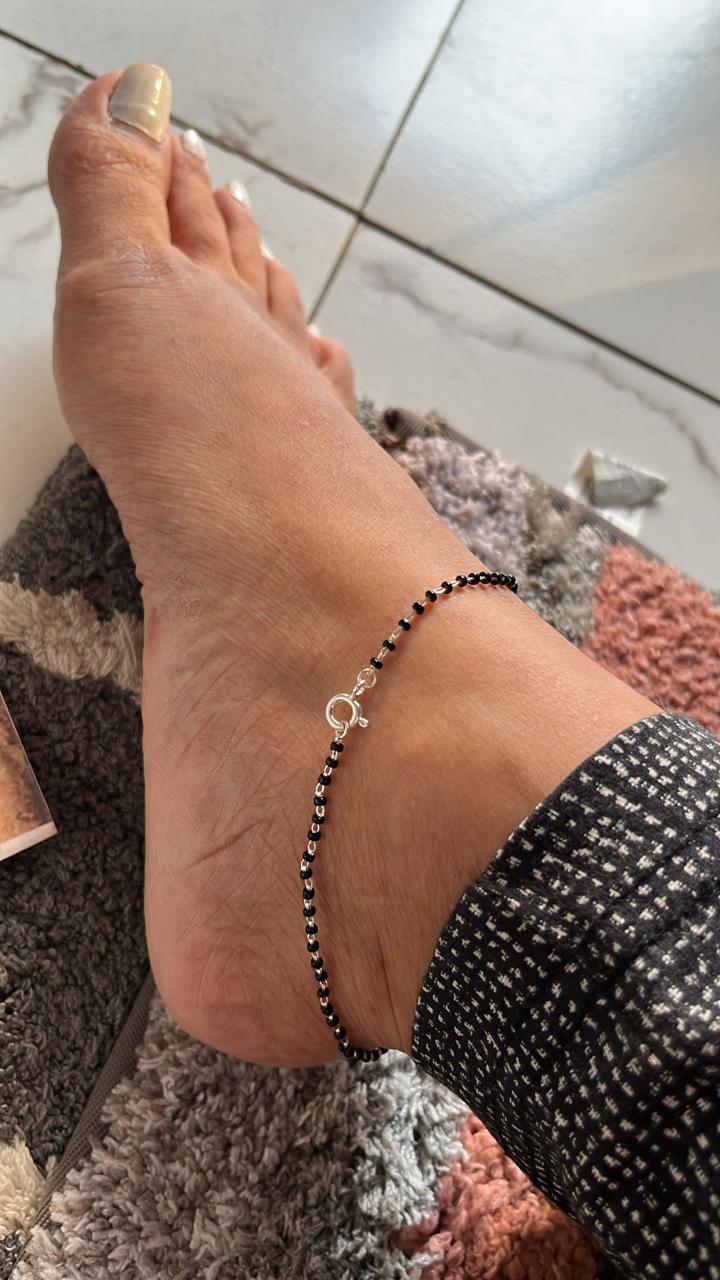 Charming Full Black Beaded Anklet in Silver 925