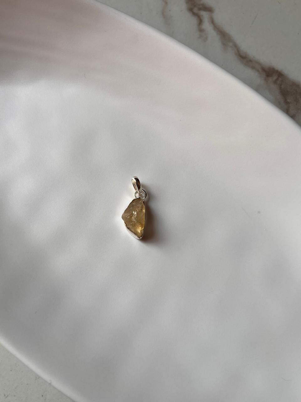 Citrine Gemstone Raw Uncut Silver Pendant