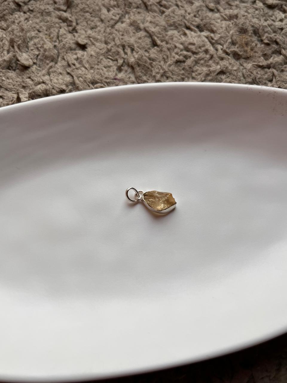 Citrine Raw Uncut Silver Pendant