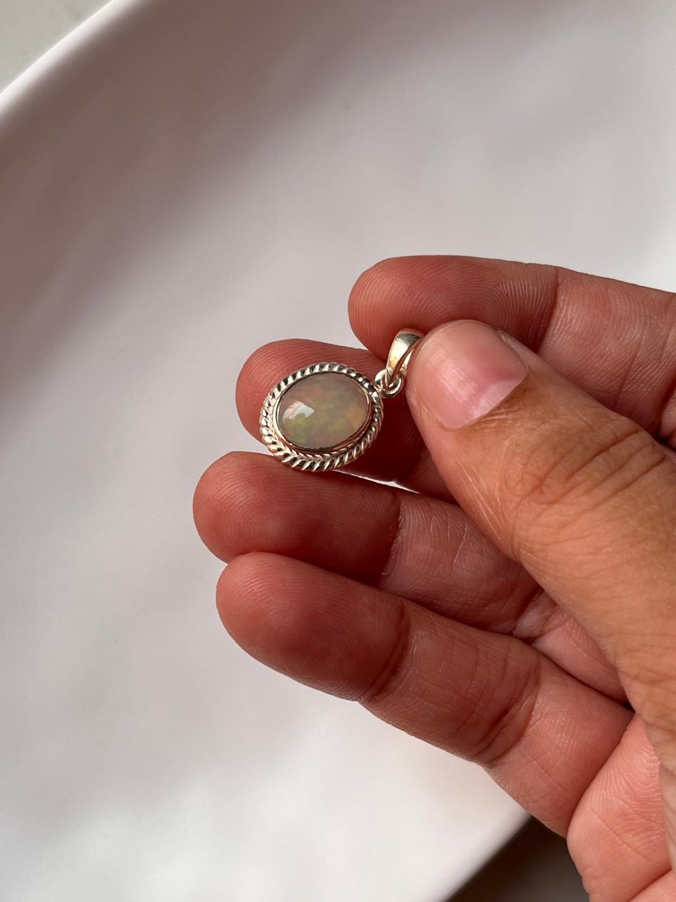 Natural Ethiopian Opal Pendant in Sterling Silver 925