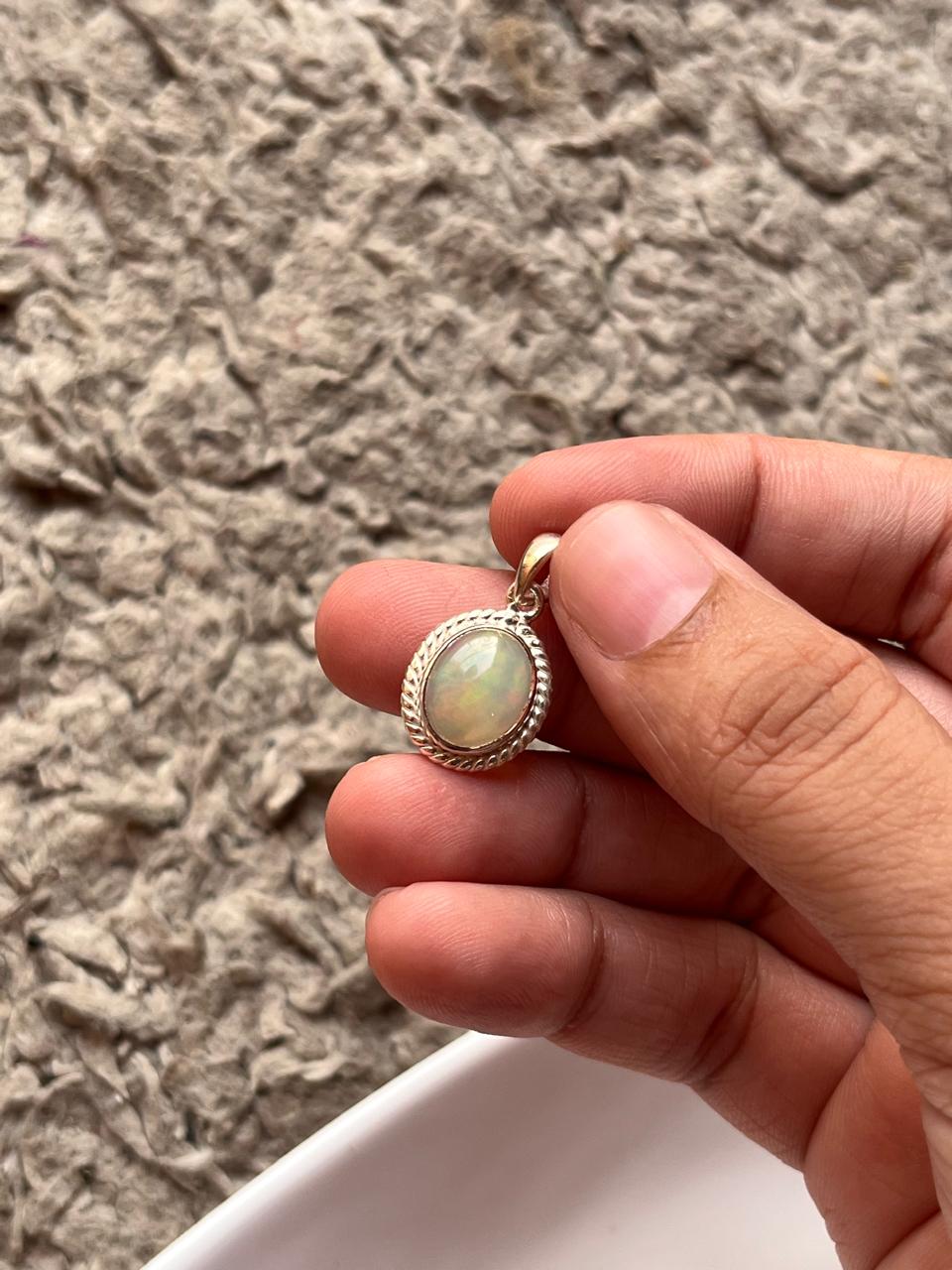 Sterling Silver 925 Boho Pendant with Natural Ethiopian Opal