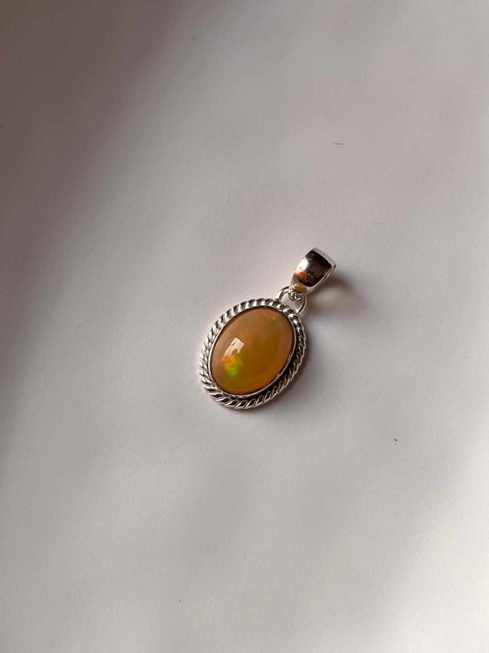 925 Silver Pendant with Natural Ethiopian Opal for Boho Style