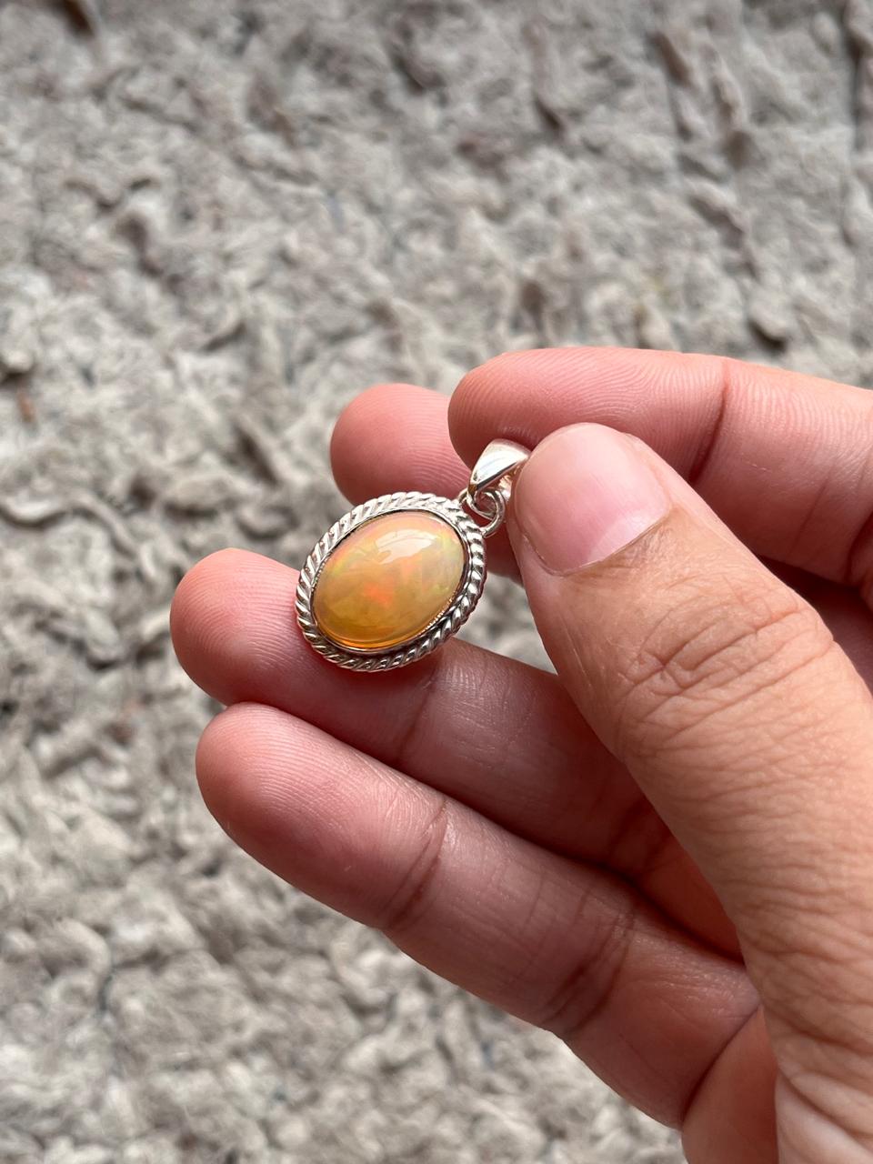 Boho 925 Silver Pendant with Natural Ethiopian Opal