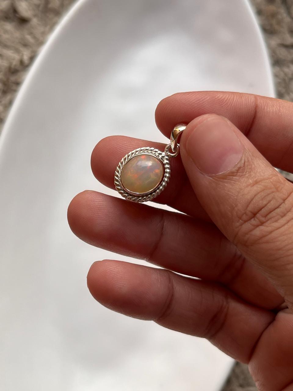 Sterling Silver 925 Pendant with Natural Ethiopian Opal