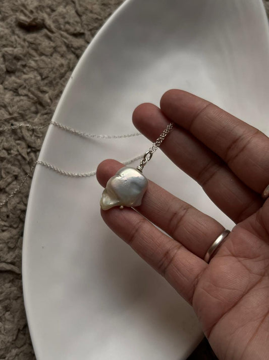 Elegant Baroque pearl 2 necklace with two unique pearls in sterling silver.