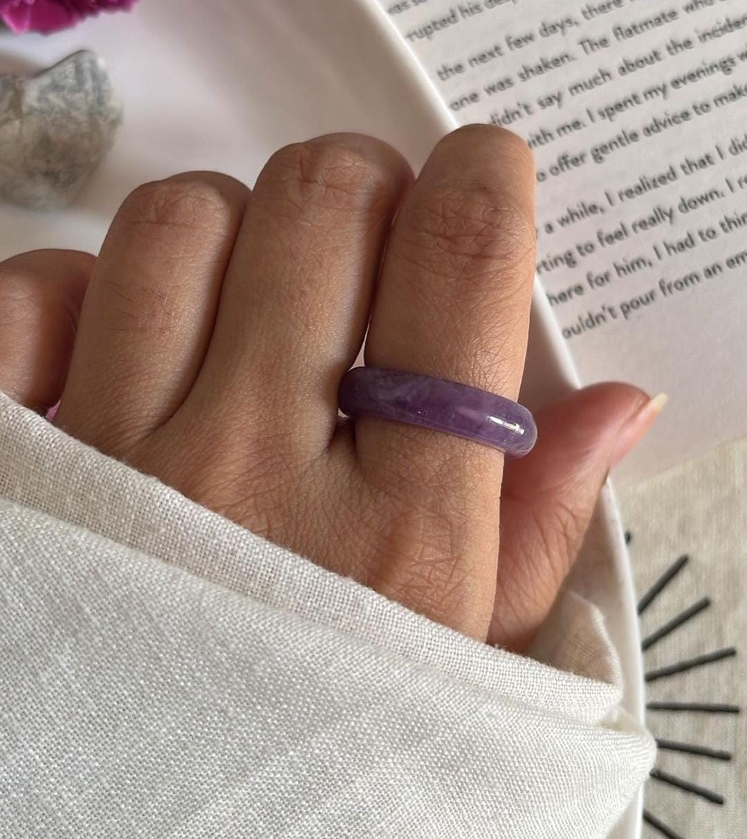 Unique Amethyst Crystal Silver Band Ring