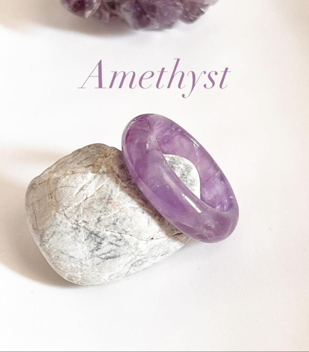 Amethyst Crystal Ring with Silver Band