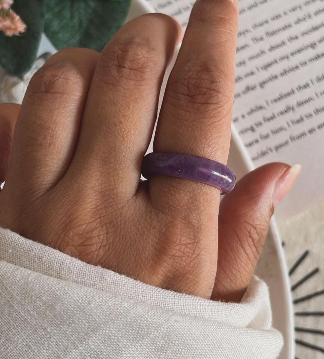 Sterling Silver Amethyst Crystal Band Ring