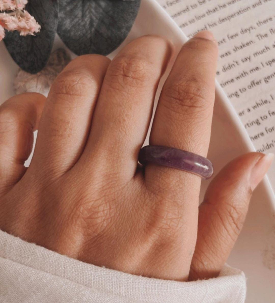 Elegant Amethyst Crystal Band Ring for Healing 