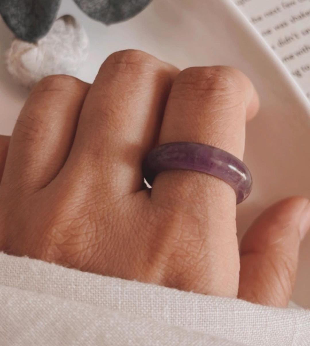 Handmade Amethyst Crystal Silver Band Ring 