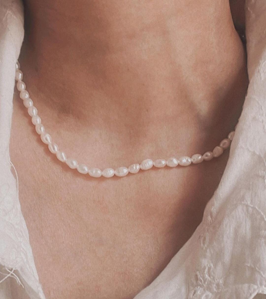 Sterling Silver Necklace with 3-4MM Natural Freshwater Pearls