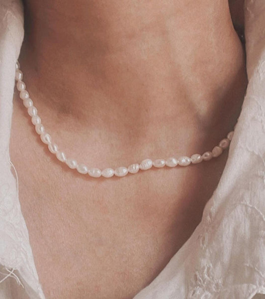 Sterling Silver Necklace with 3-4MM Natural Freshwater Pearls
