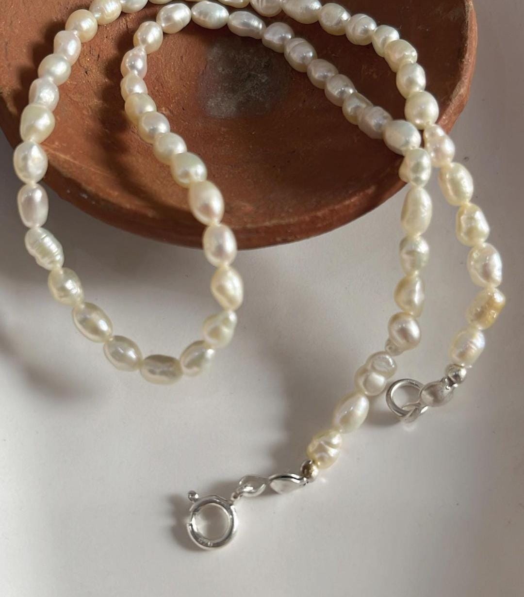 Natural Freshwater Pearl Necklace in Silver 3-4MM