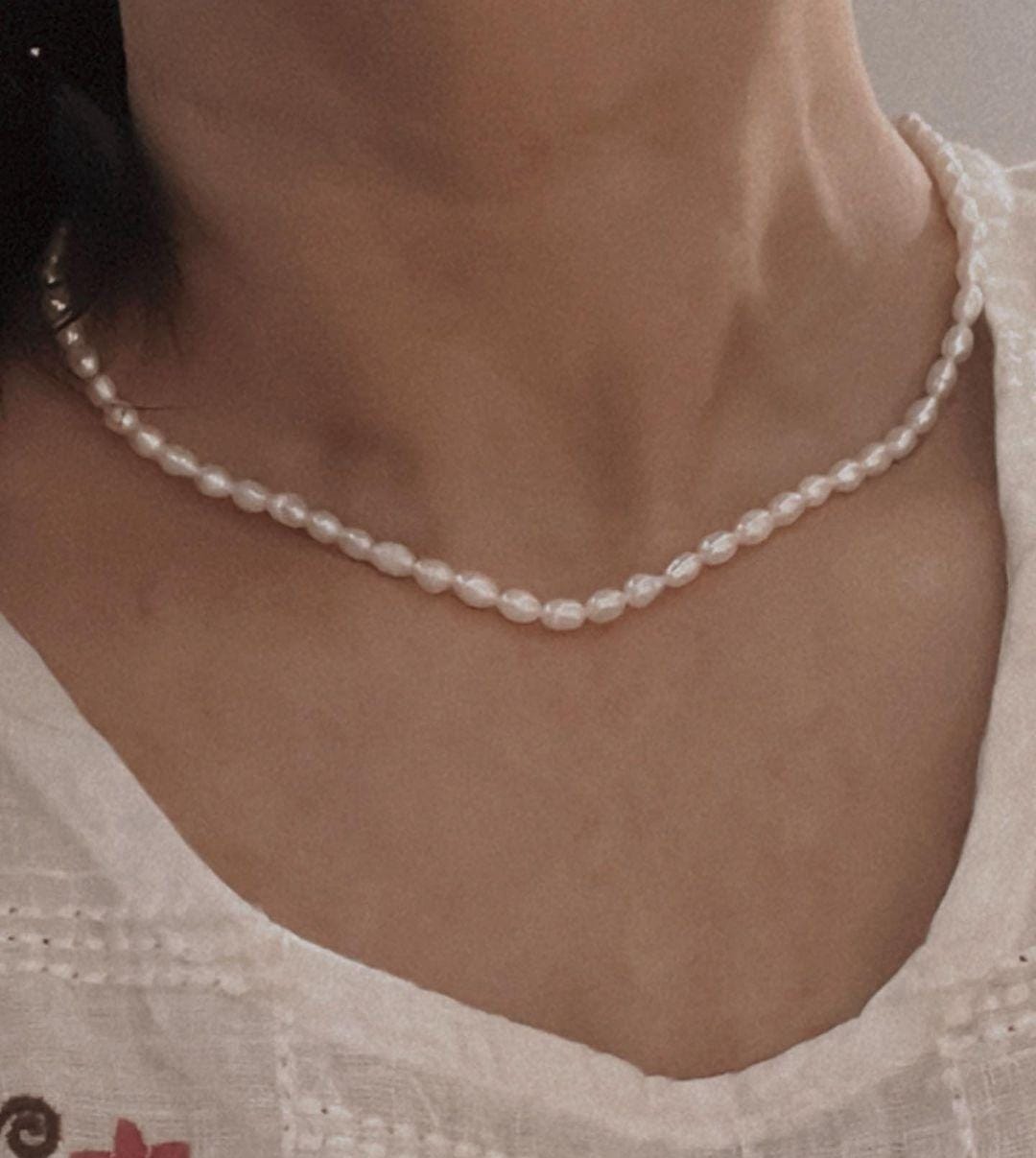 Delicate 3-4MM Freshwater Pearl Necklace with Silver