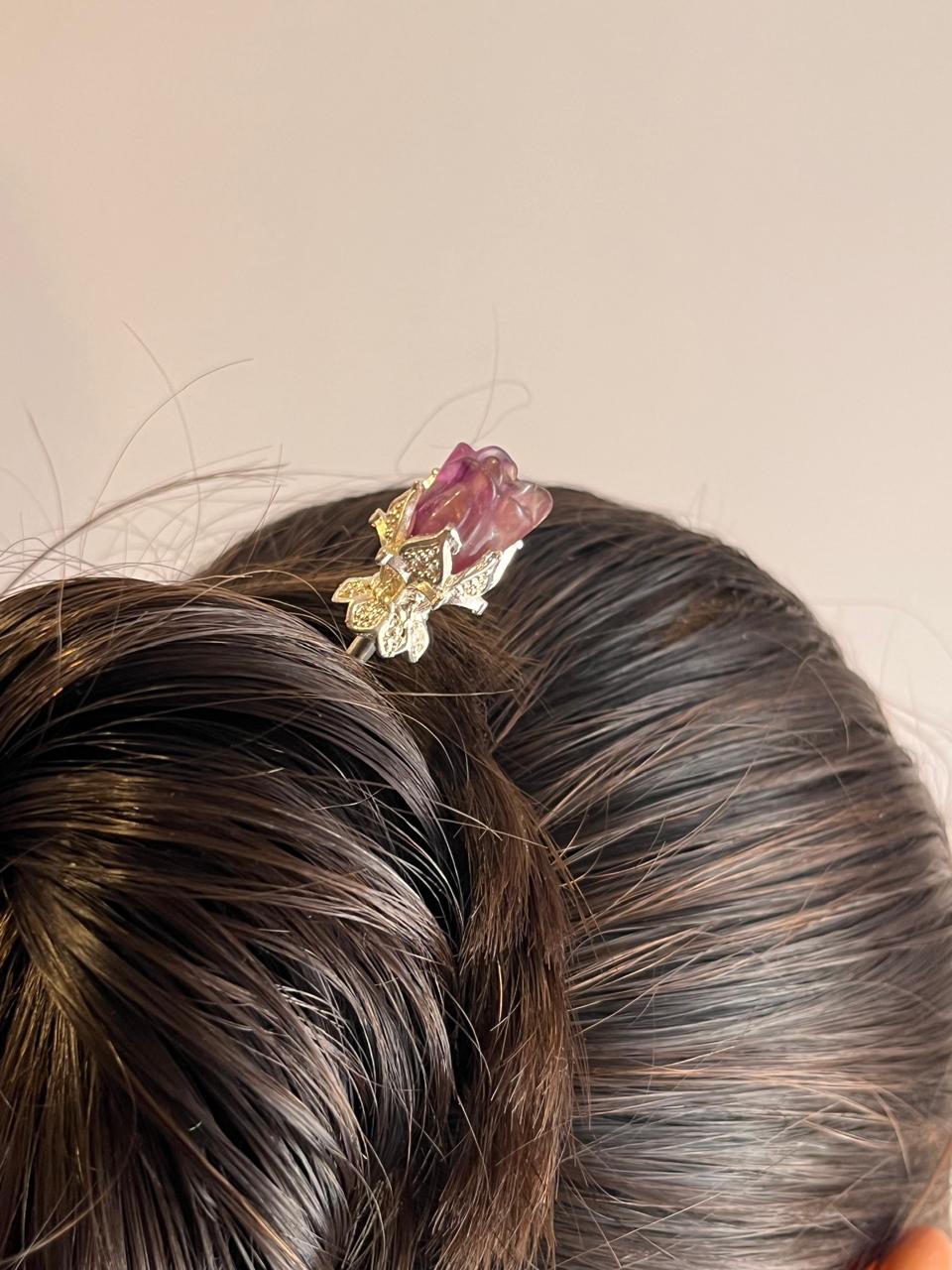 Charming Purple Fluorite Hair Bun Pin