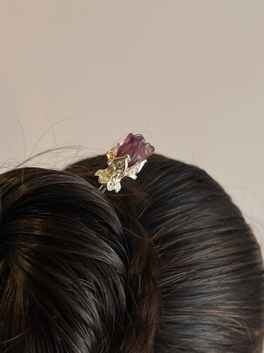 Purple Fluorite Hair Bun Pin