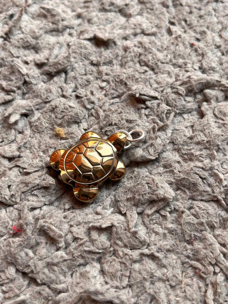 Handcrafted Pyrite Tortoise Charm in Silver