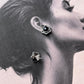 Chic Black Onyx Flower Silver Stud Earrings