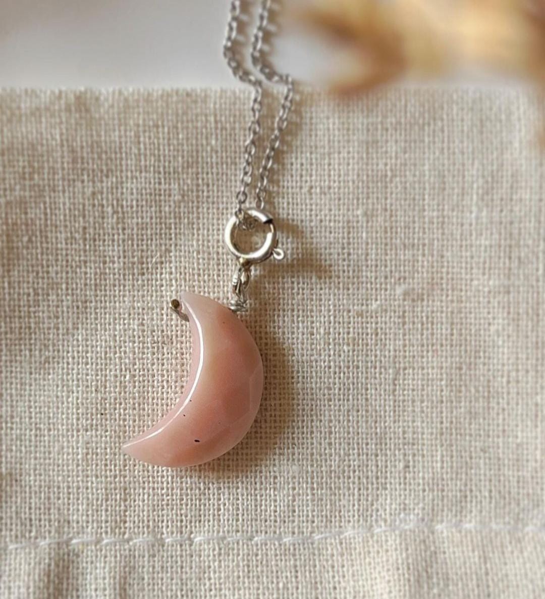  Crescent Moon Pink Opal Crystal Pendant 