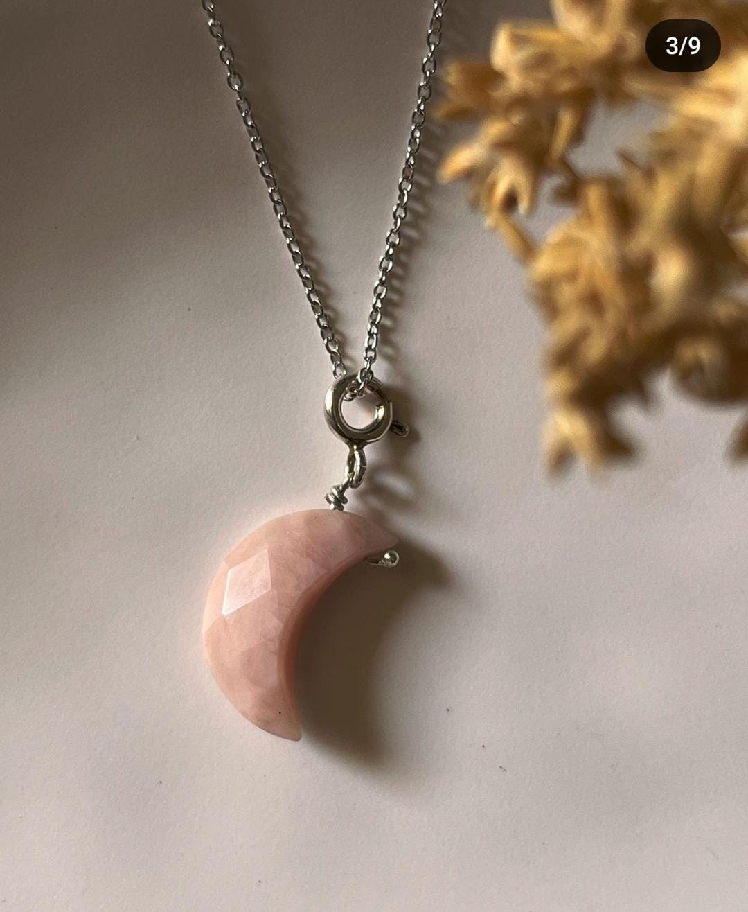 Crescent Moon Crystal Charm with Pink Opal 