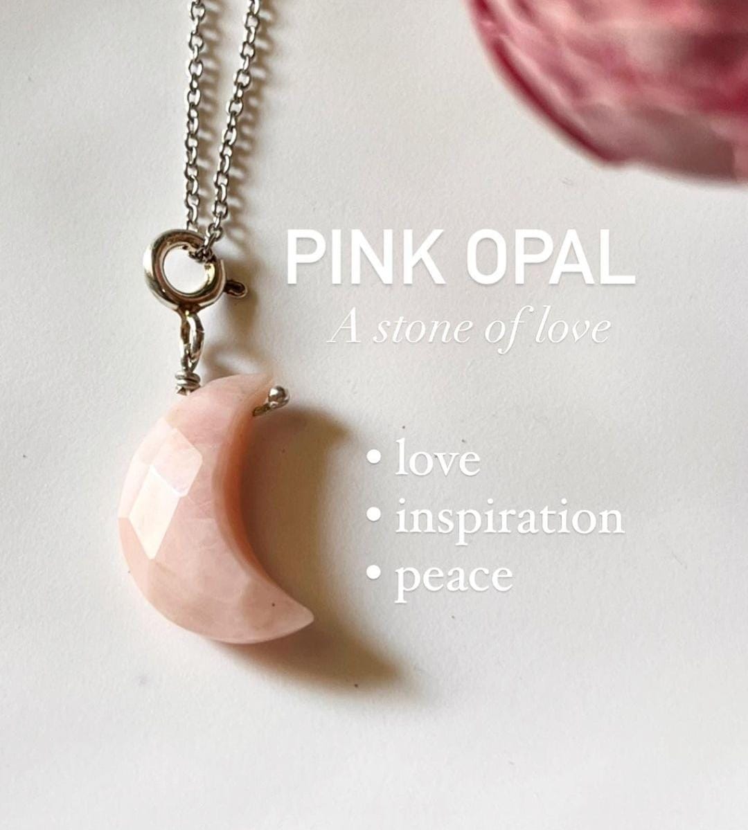 Natural Pink Opal Crescent Moon Crystal Charm
