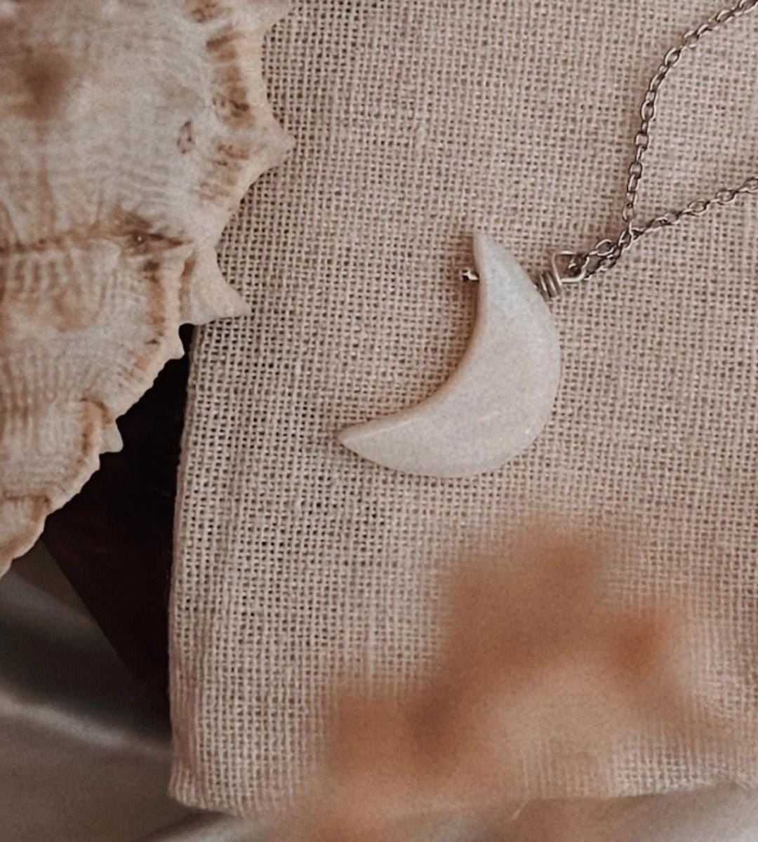 Elegant Mother of Pearl Crescent Moon Crystal Necklace