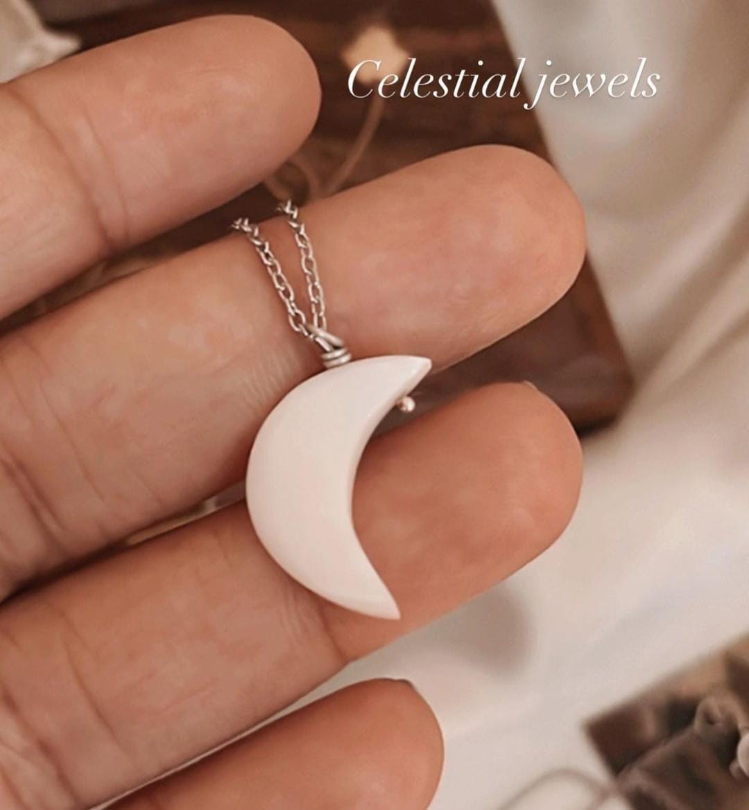 Natural Mother of Pearl Moon Crystal Necklace 