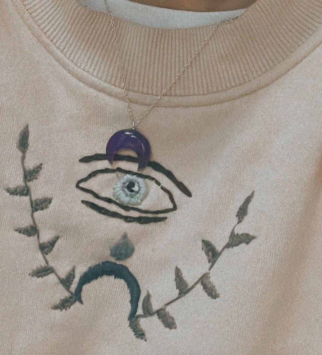 Handmade Amethyst Crescent Big Moon Crystal Necklace