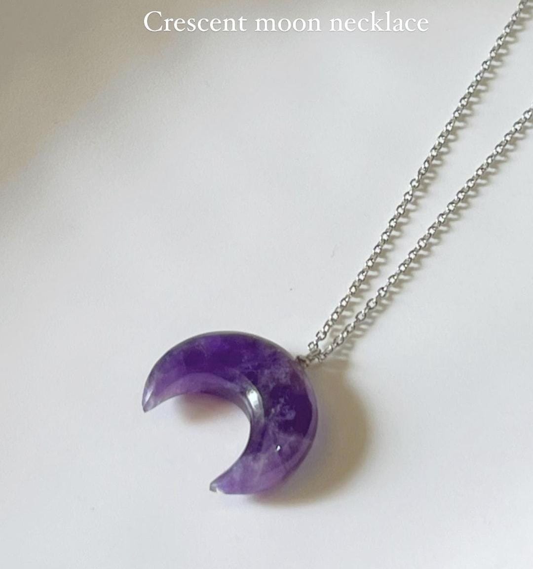 Amethyst Crescent Big Moon Crystal Necklace