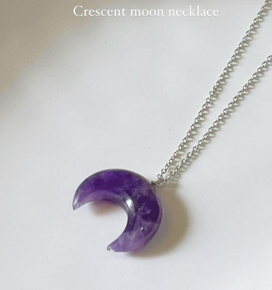 Amethyst Crescent Big Moon Crystal Necklace