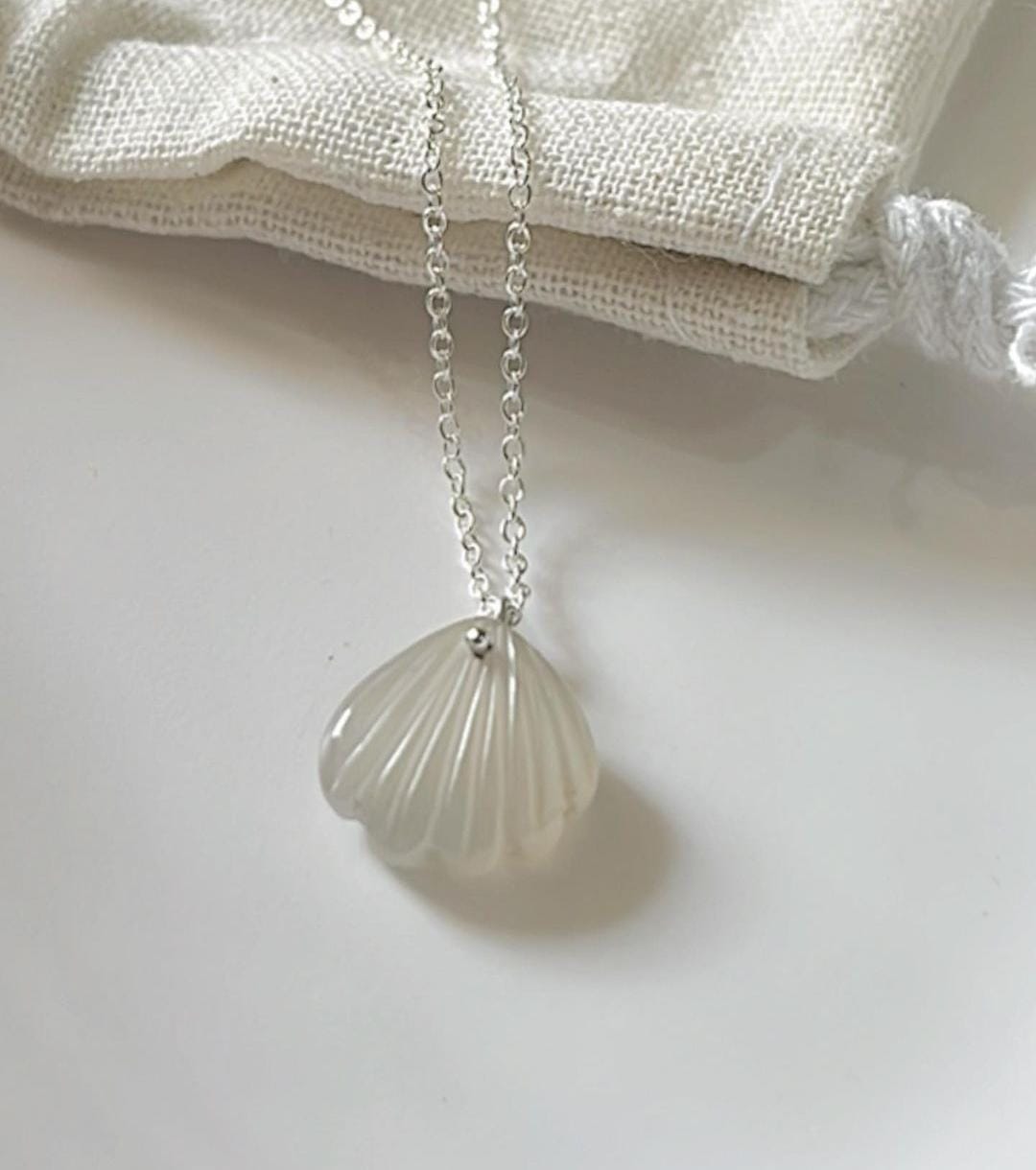 Grey Moonstone Shell Gemstone Necklace
