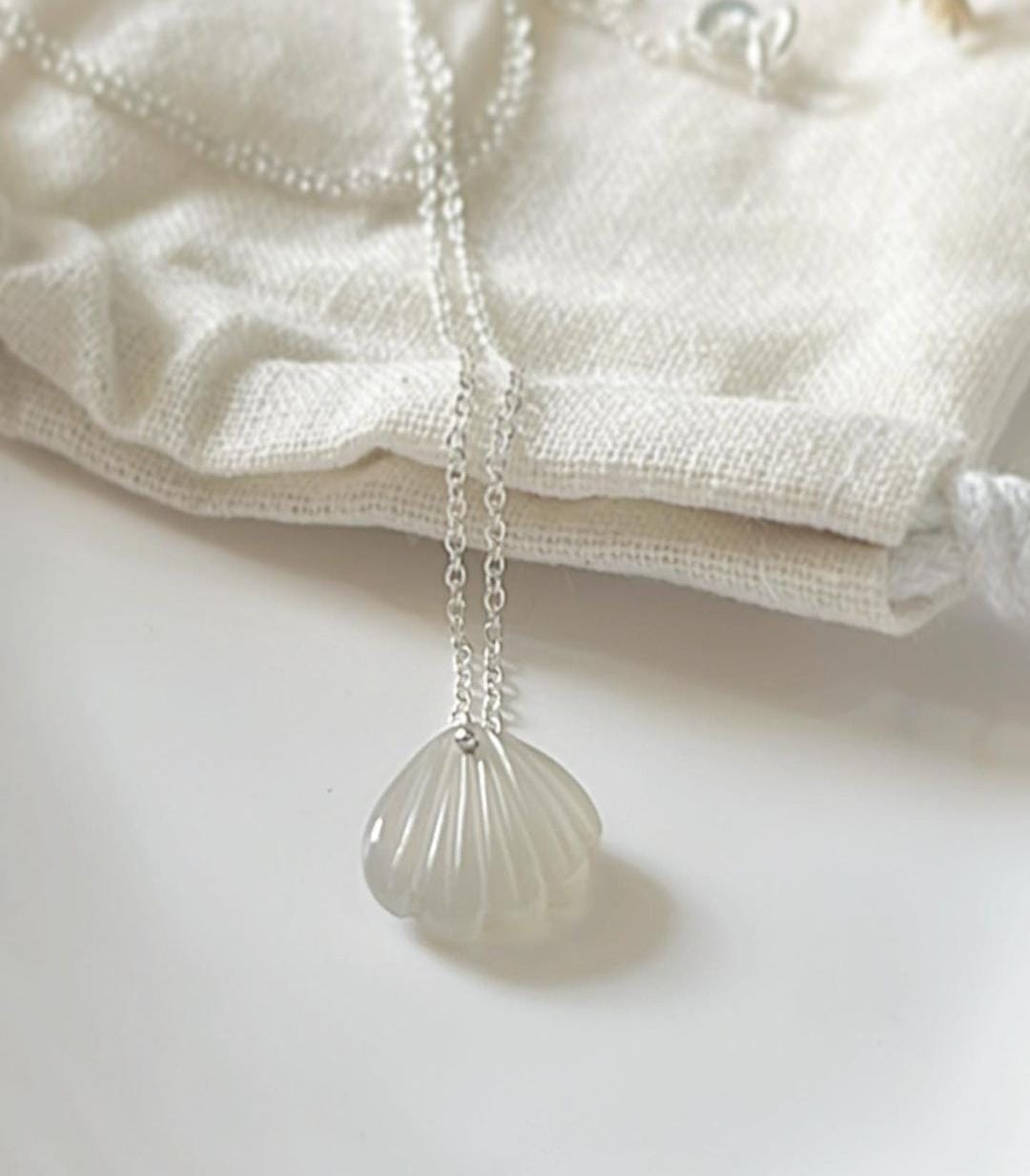 Natural Grey Moonstone Shell Crystal Necklace